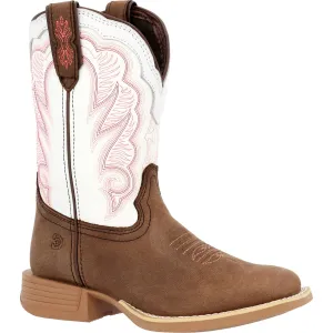 Durango Kids Unisex Lil Rebel Pro Western Trail Brown/White Leather Cowboy Boots