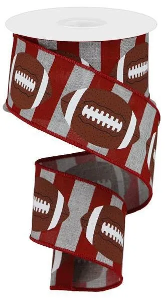 2.5" Football Stripe Ribbon: Lt Grey/Crimson - 10yds