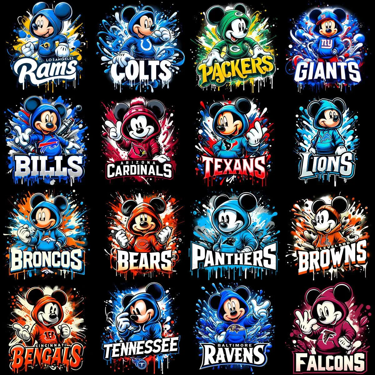 32 Cartoon Mickey Football Teams Designs Bundle PNG