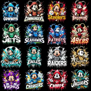 32 Cartoon Mickey Football Teams Designs Bundle PNG