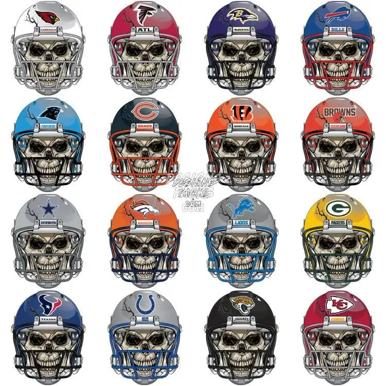 32 Skull Football Teams Helmets Designs Bundle PNG