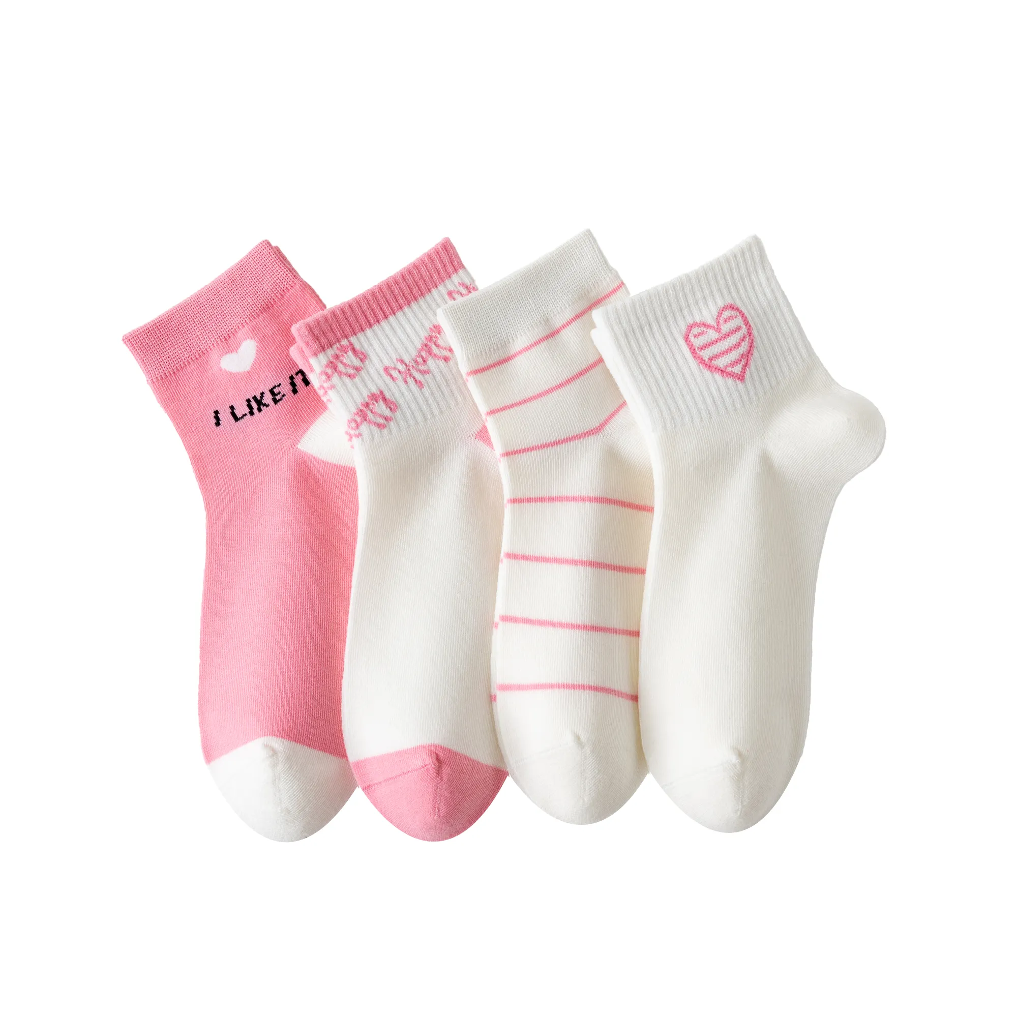 4 Pairs Combed Cotton Fashion Patterned Athletic Socks for Women High Ankle Girl Casual Cute Vintage Crew Socks