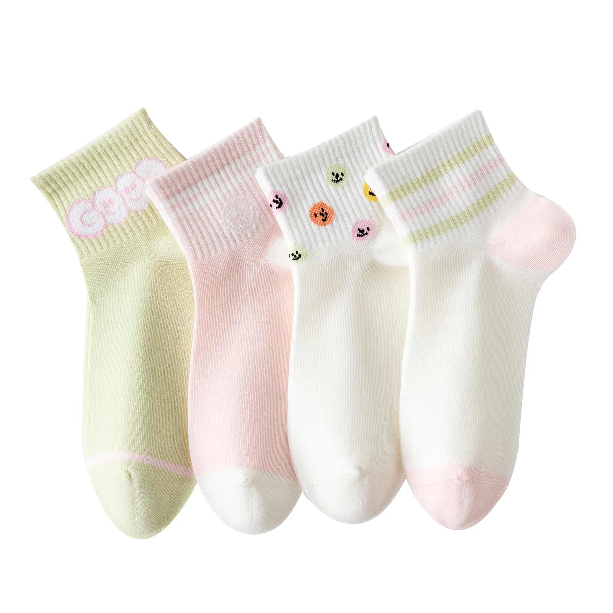 4 Pairs Combed Cotton Fashion Patterned Athletic Socks for Women High Ankle Girl Casual Cute Vintage Crew Socks