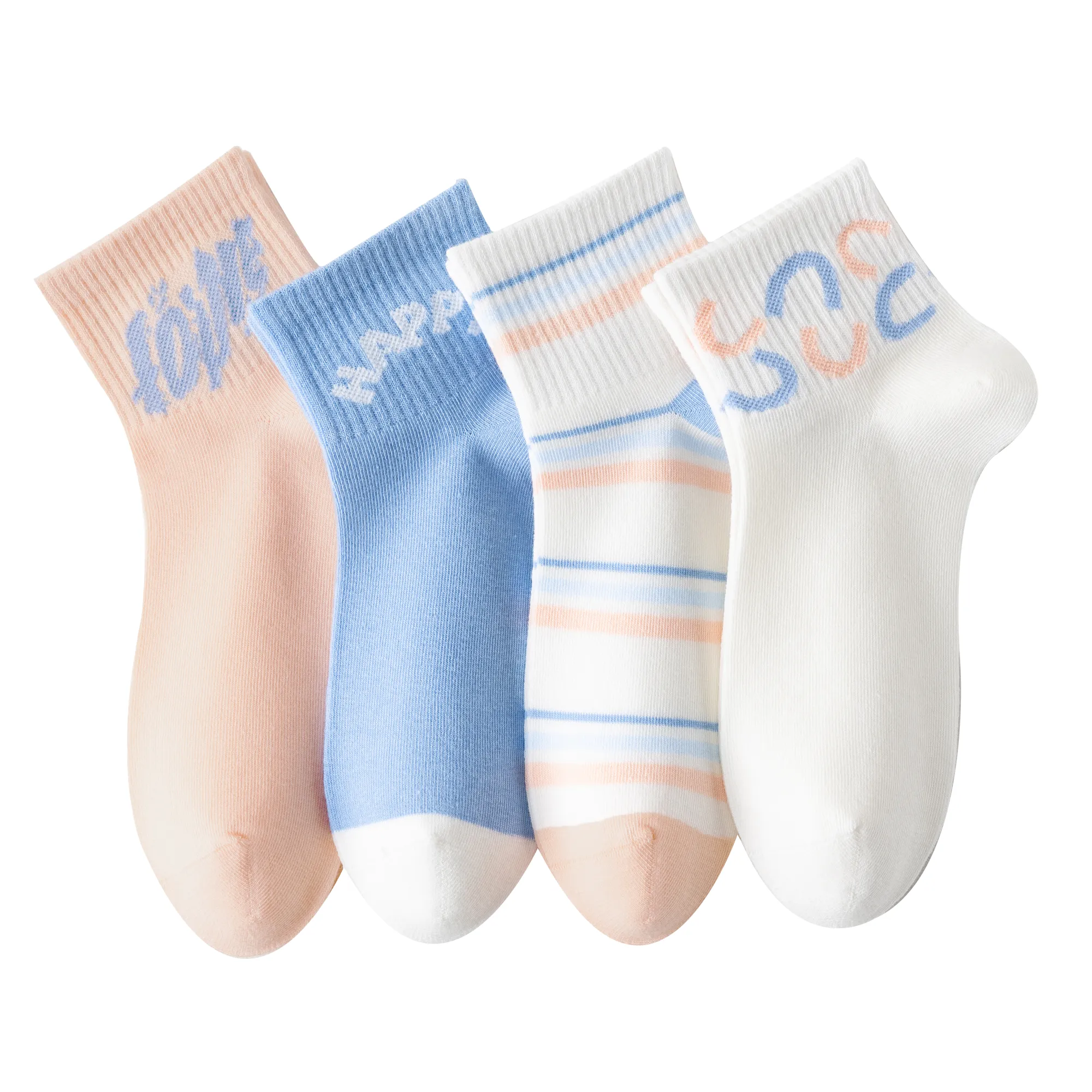 4 Pairs Combed Cotton Fashion Patterned Athletic Socks for Women High Ankle Girl Casual Cute Vintage Crew Socks