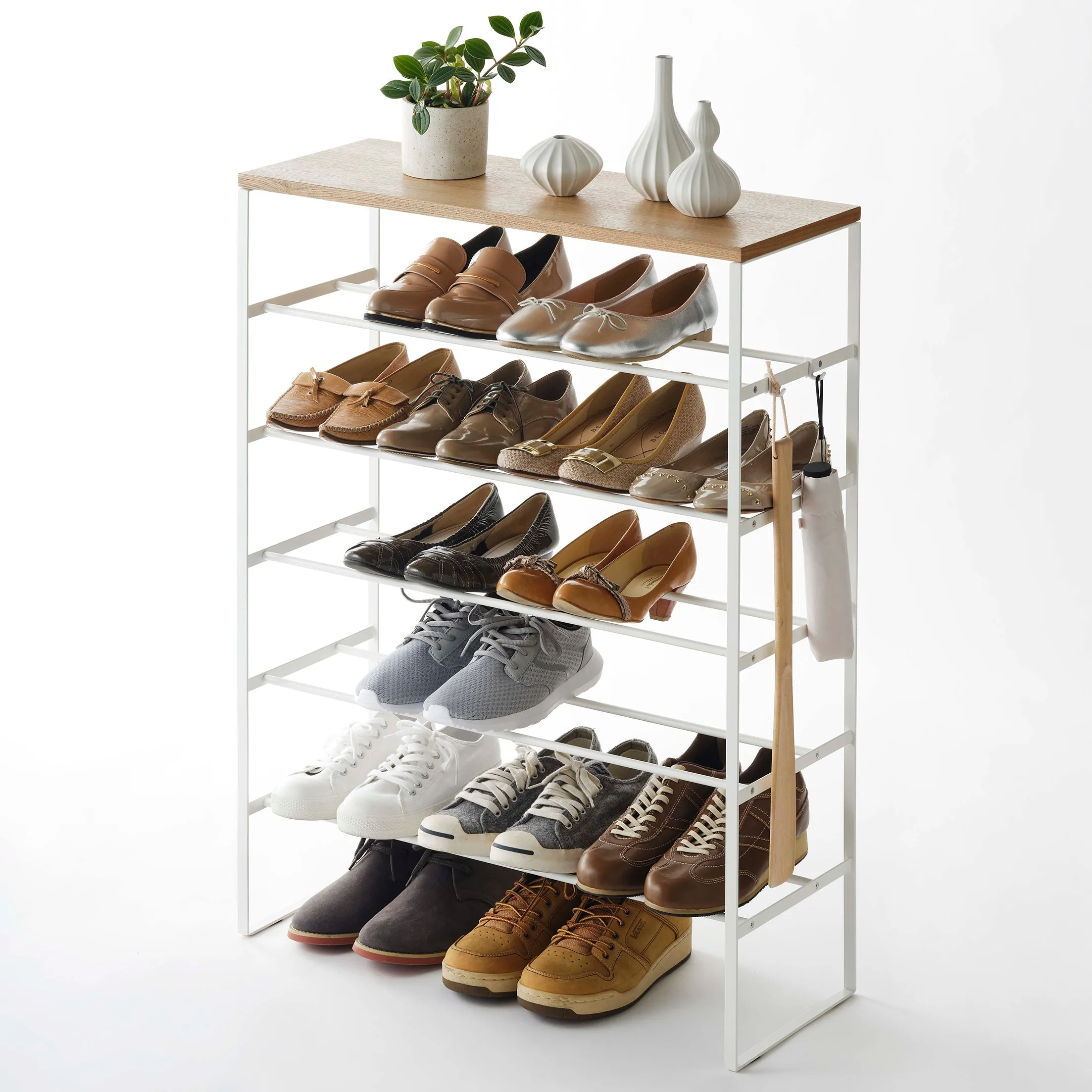 6-Tiered Wood-Top Shoe Rack