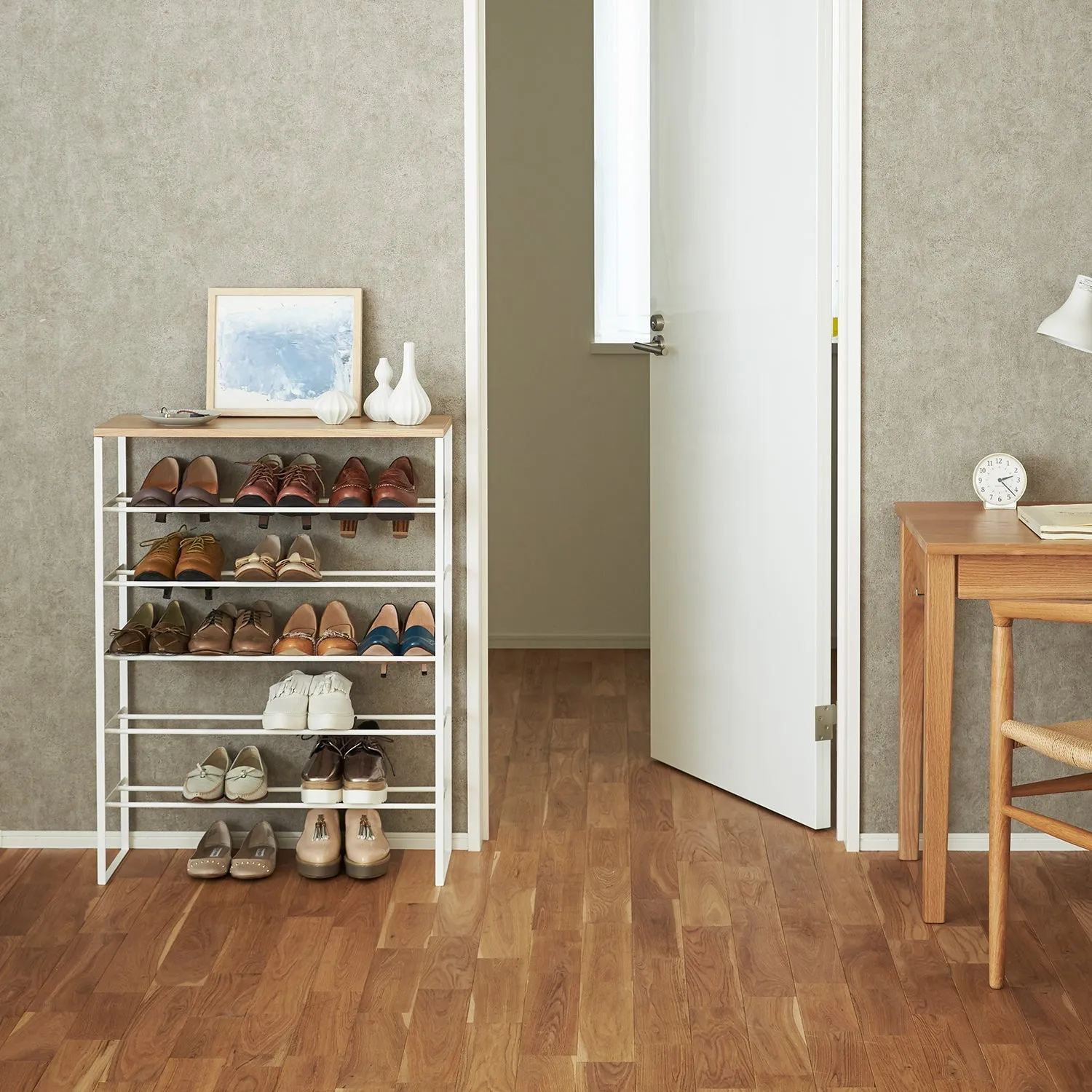 6-Tiered Wood-Top Shoe Rack