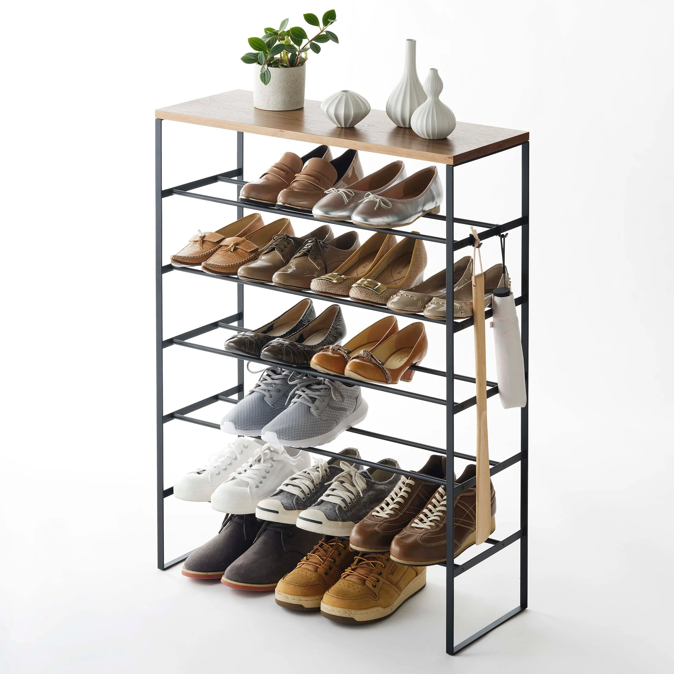 6-Tiered Wood-Top Shoe Rack