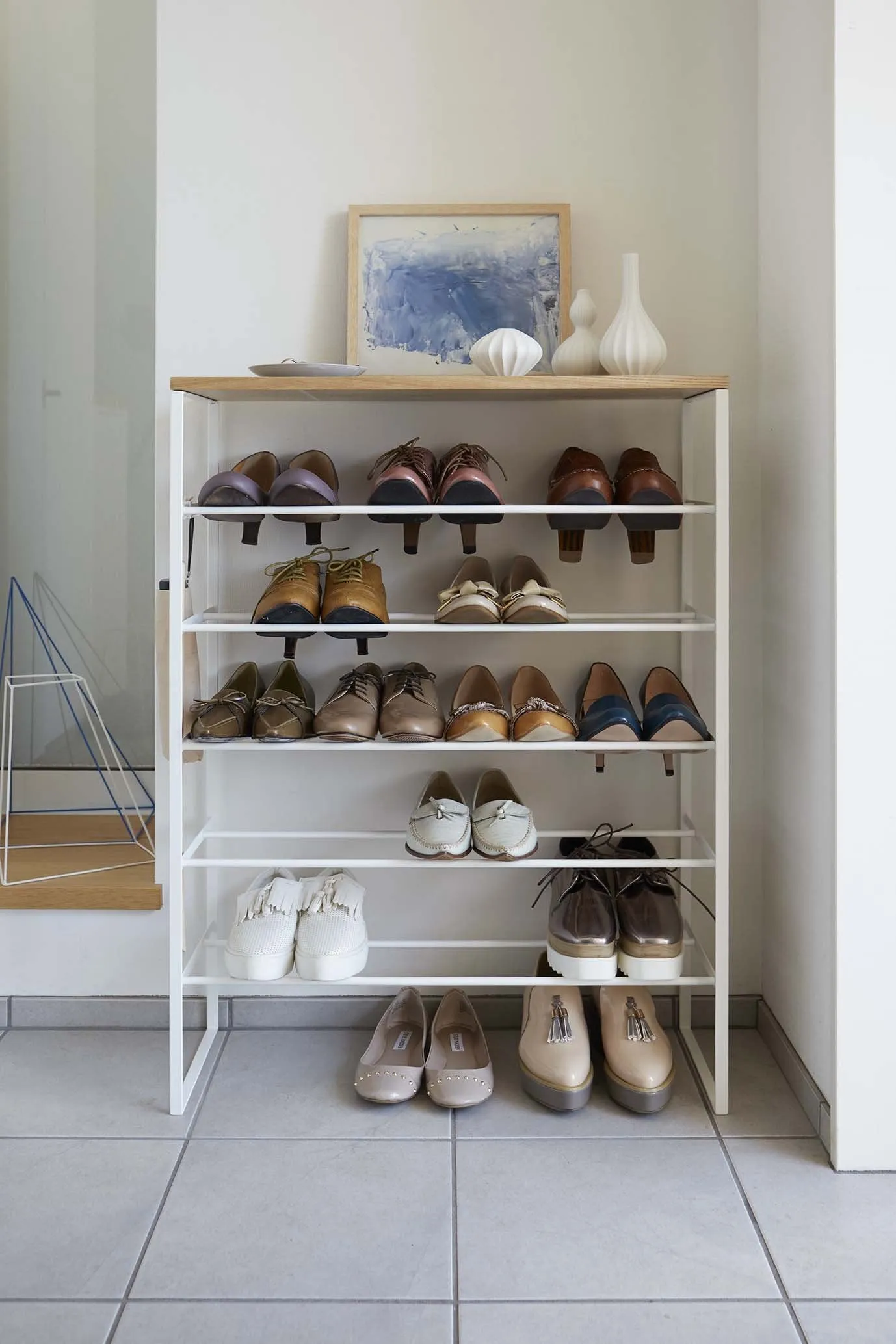 6-Tiered Wood-Top Shoe Rack