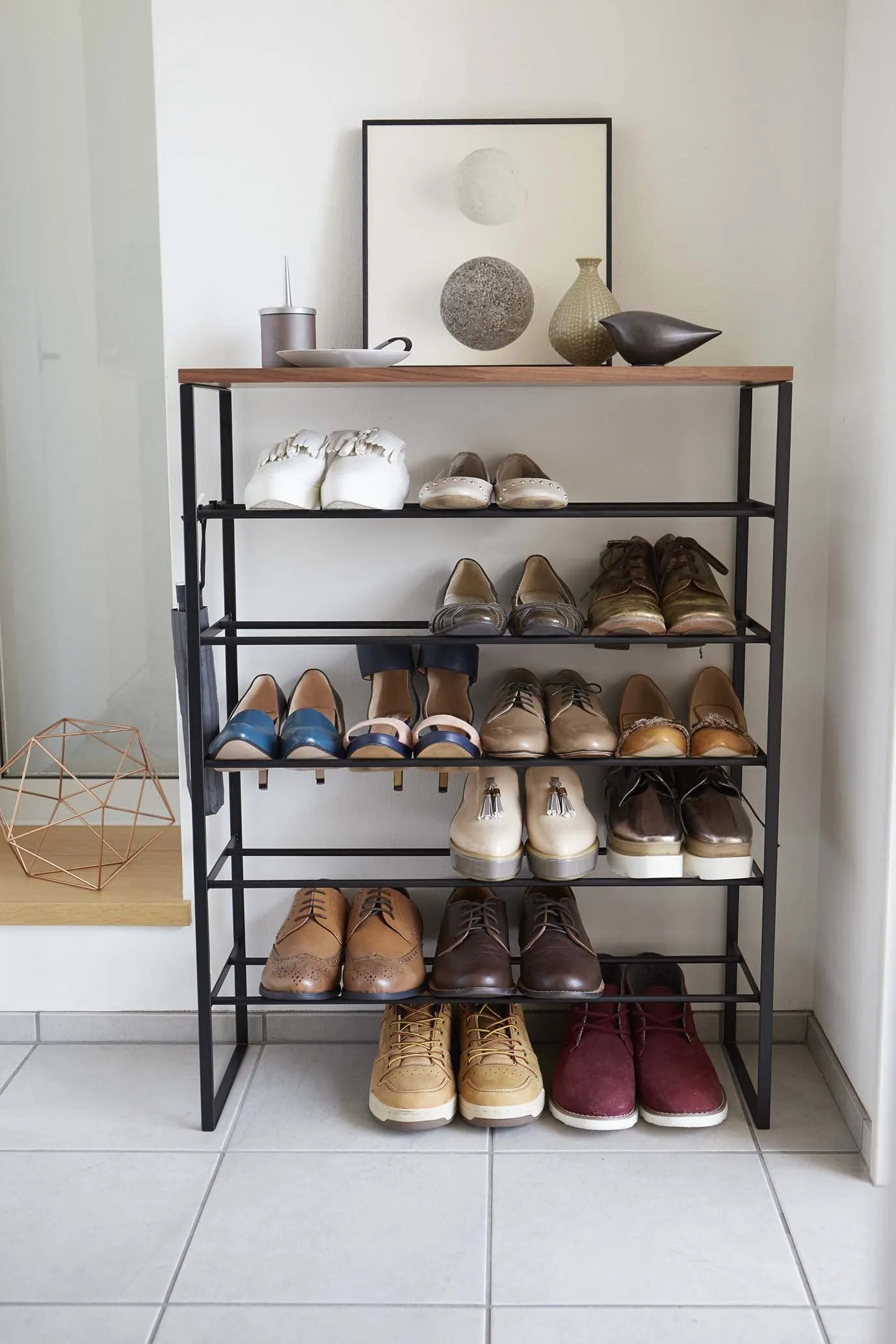 6-Tiered Wood-Top Shoe Rack