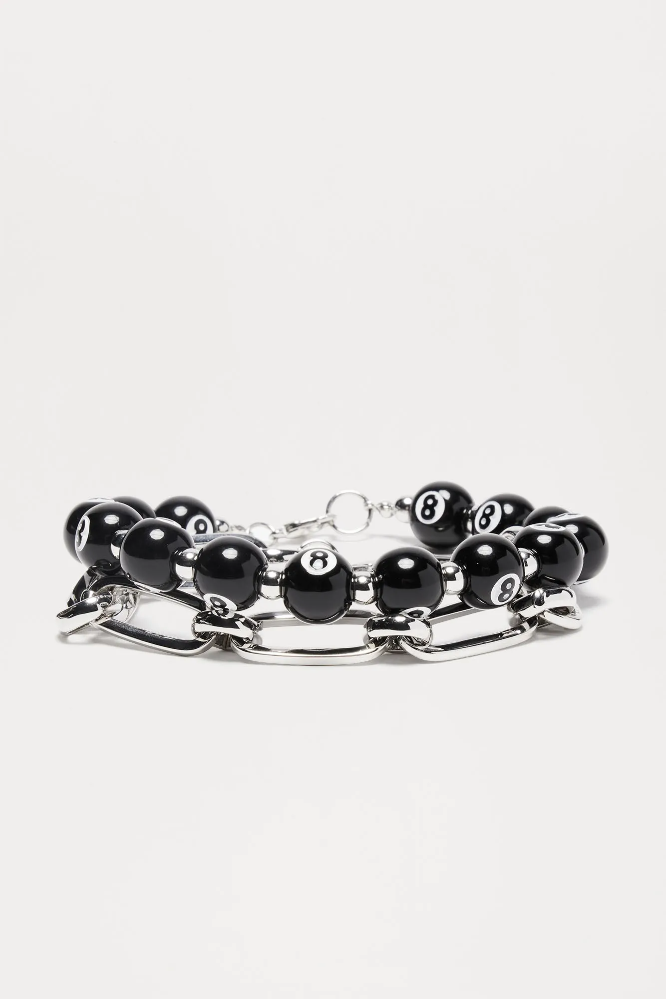 8 Ball Chain Link Bracelet Set - Black/Silver