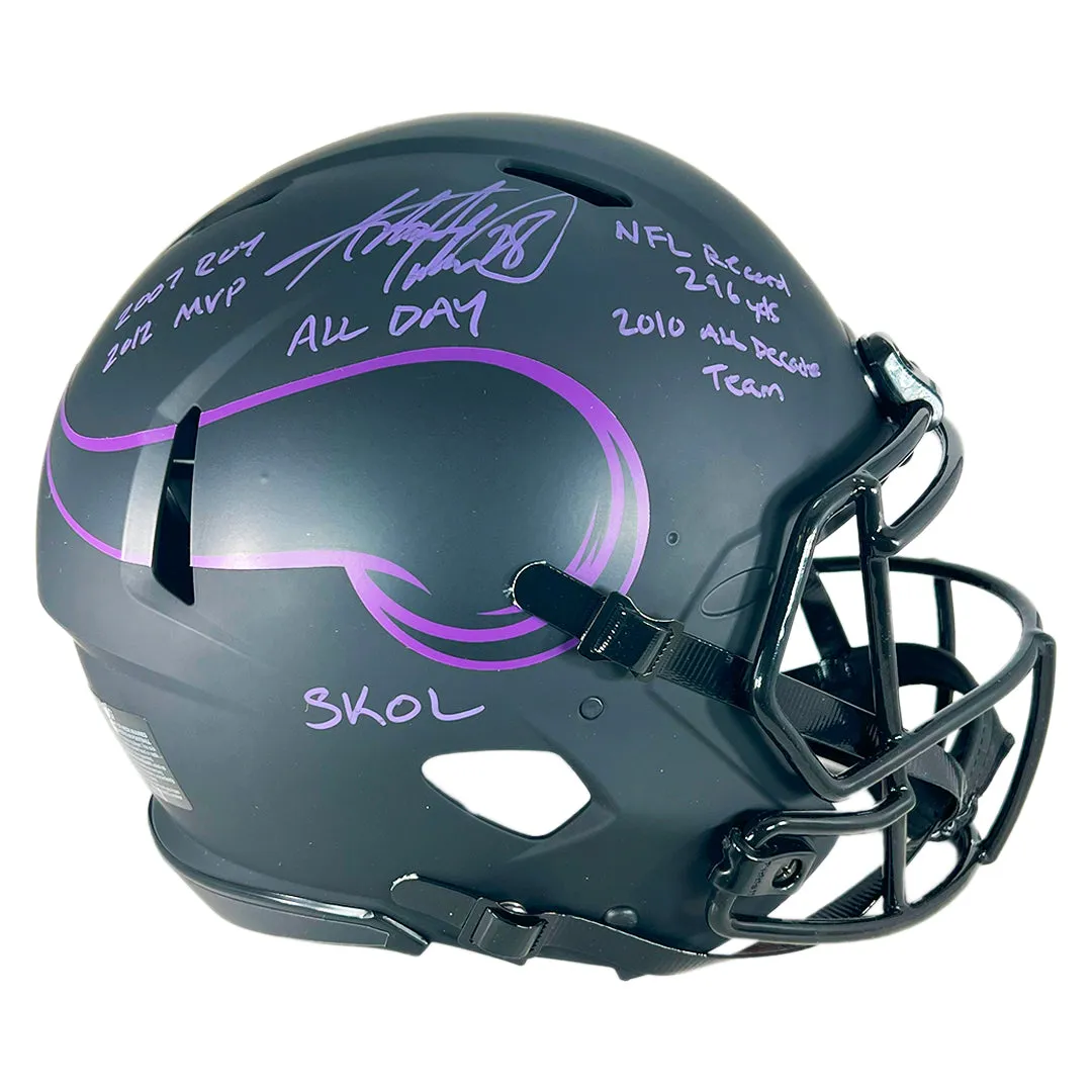 Adrian Peterson Signed Multi-Inscription Minnesota Vikings Authentic Eclipse Speed Full-Size Football Helmet (Beckett)