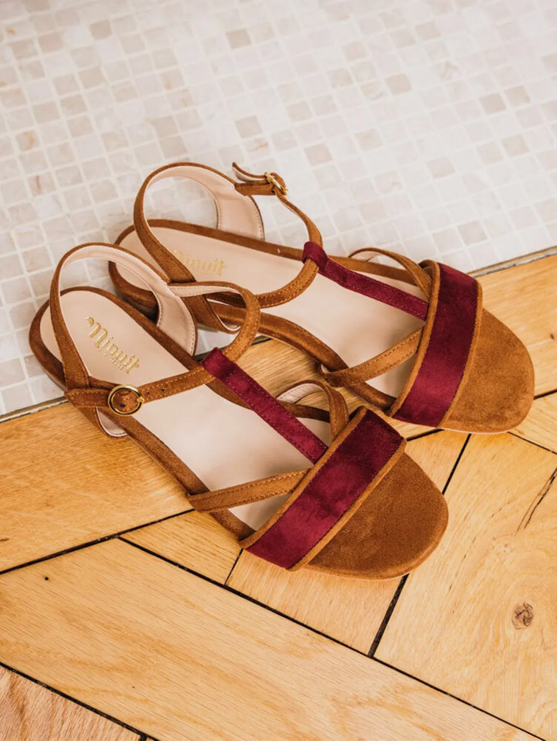 Alpilles Vegan Suede Flat Sandals | Hazelnut & Brick Red