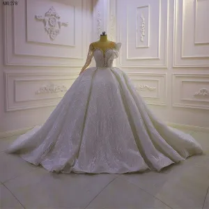 AM1278 One Shoulder Long Sleeve Ball Gown luxury Wedding Dress