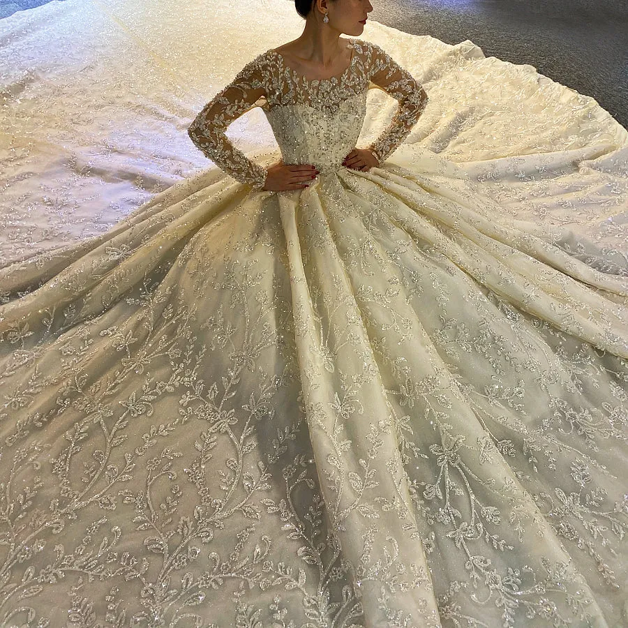 AM624 robe de mariage Long Sleeve Lace Beading Luxury Wedding Dress