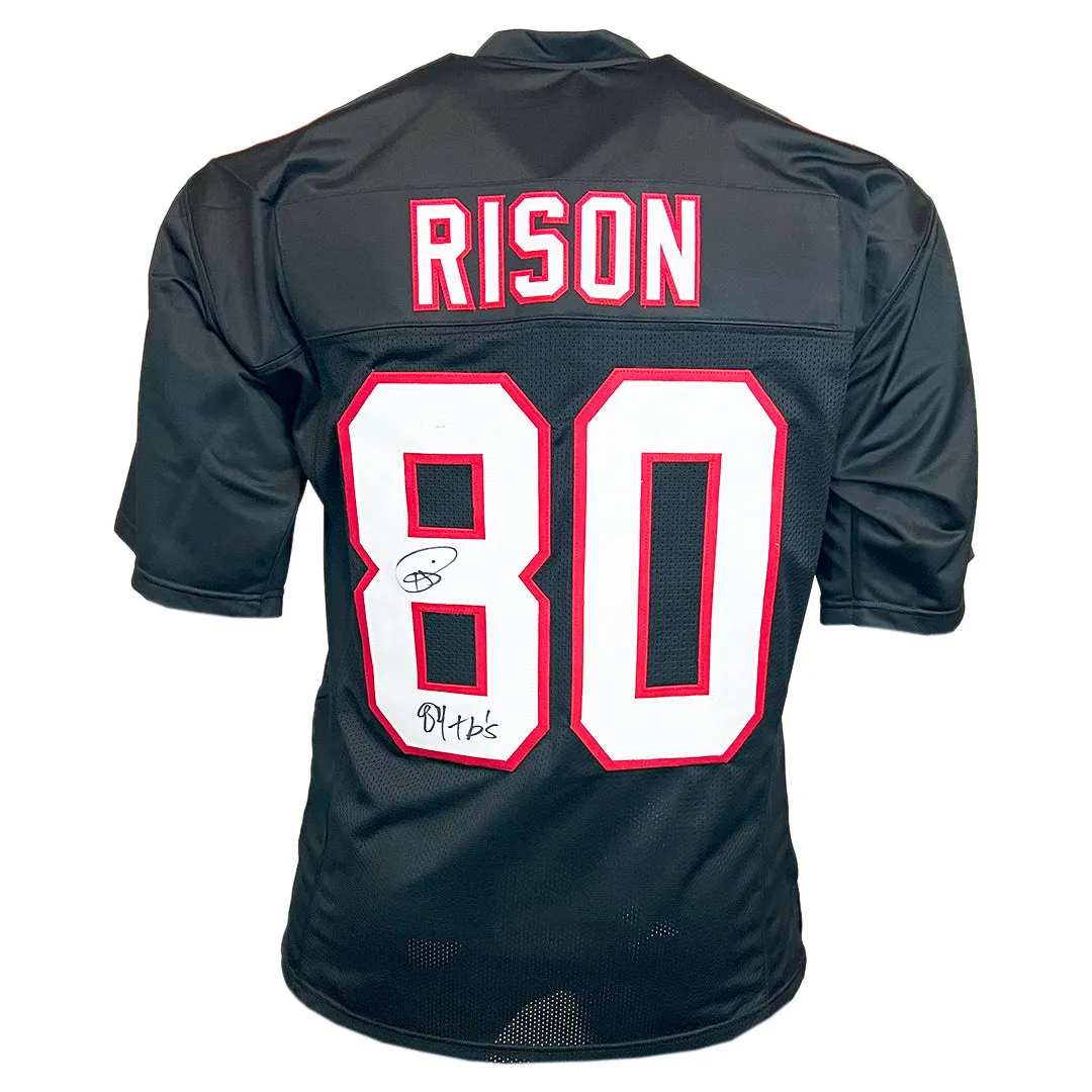 Andre Rison Signed 84 TD Inscription Atlanta Black Football Jersey (JSA)