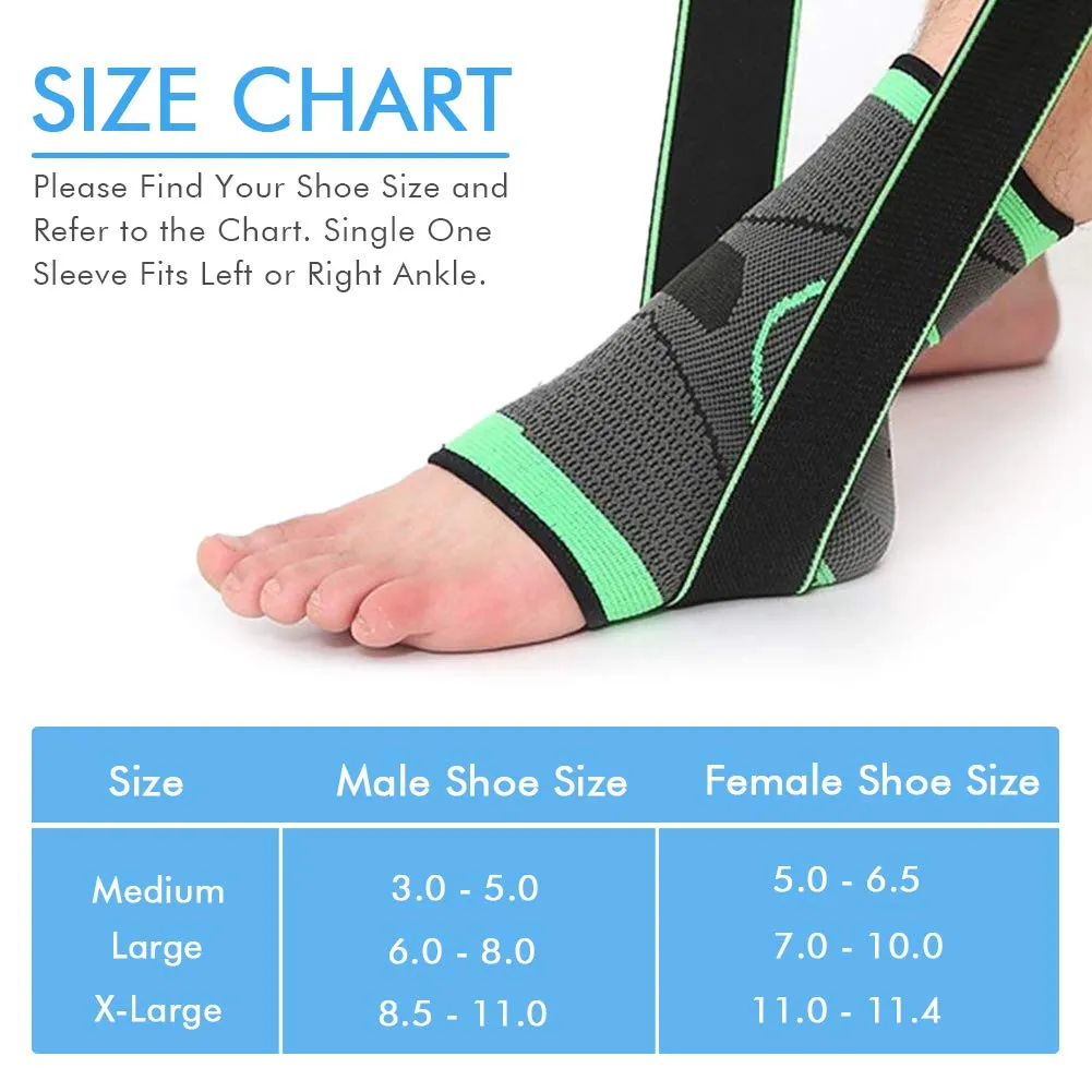 Ankle Brace for Women & Men, Adjustable Ankle Support Wrap, Ankle Compression Socks Ankle Sleeve for Pain Relief, Sports Protection, Ankle Strain, Plantar Fasciitis Sock Fits Left Right Feet (Medium) Medium (Pack of 1)