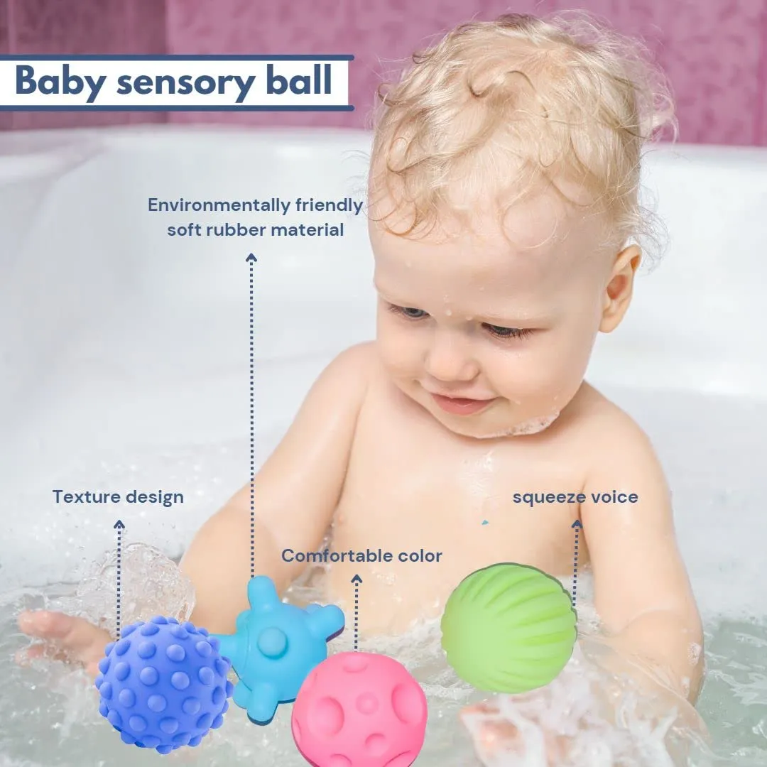 B4BRAIN Sensory Balls Toys Pack of 6 | Colourful Squeaky Ball | Soft Ball for 0-3 Year Babies for Brain Development Soft Silicone Rubber Balls(Squash, Multicolored)