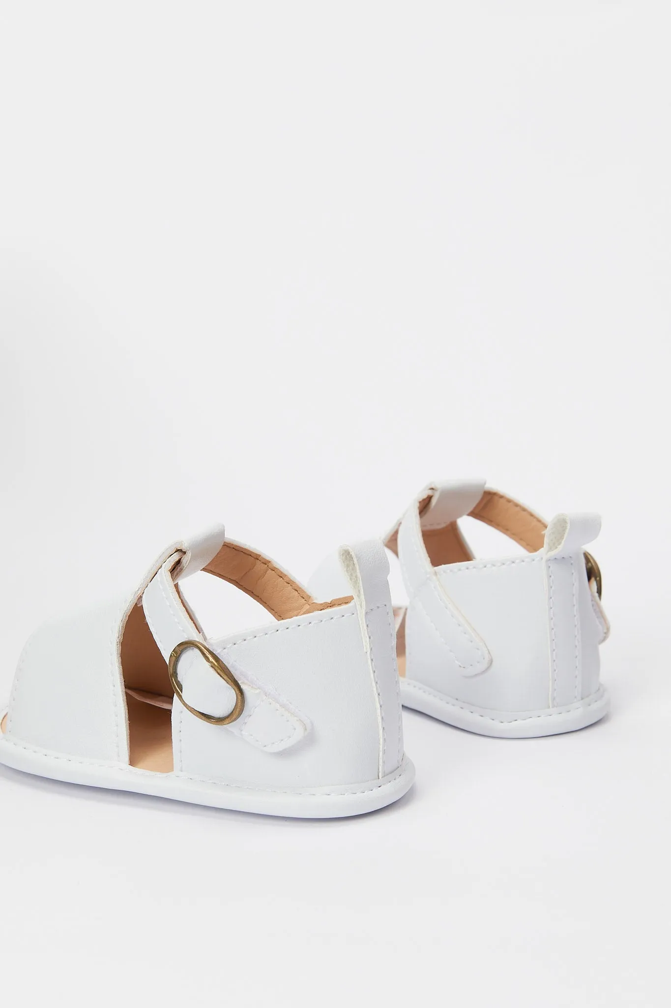 Baby White Bow Trim Pram Shoe