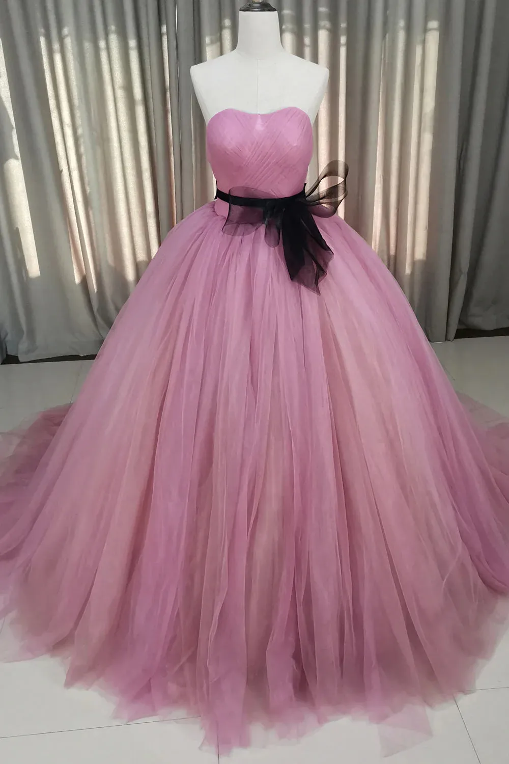 Ball Gown Pink Sweetheart Neck Tulle Long Prom Dress Princess Quinceanera Dresses UQP0238