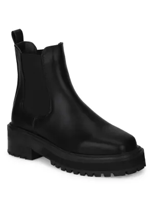 Black PU Oxford Ankle Boots