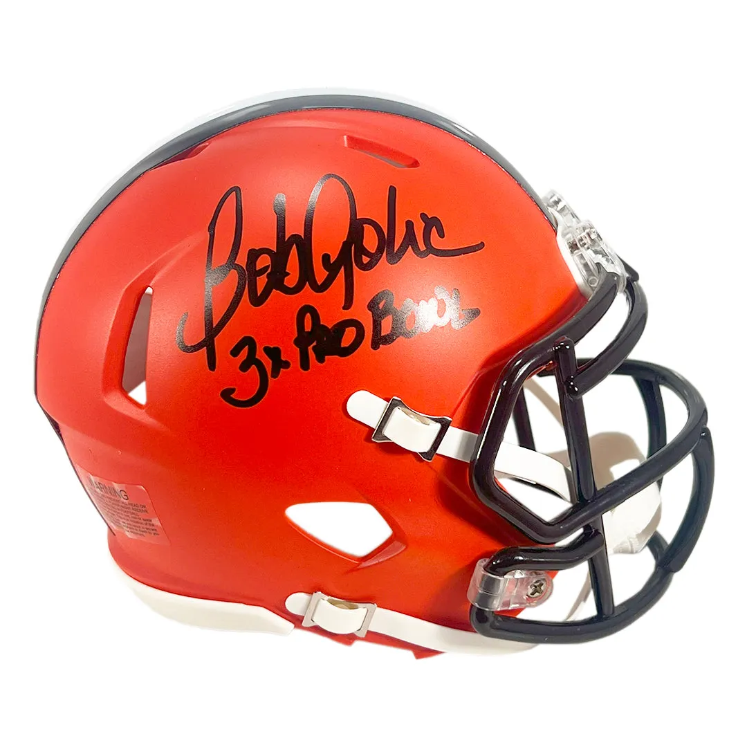 Bob Golic Signed 3x Pro Bowl Inscription Cleveland Browns Speed Mini Football Helmet (JSA)