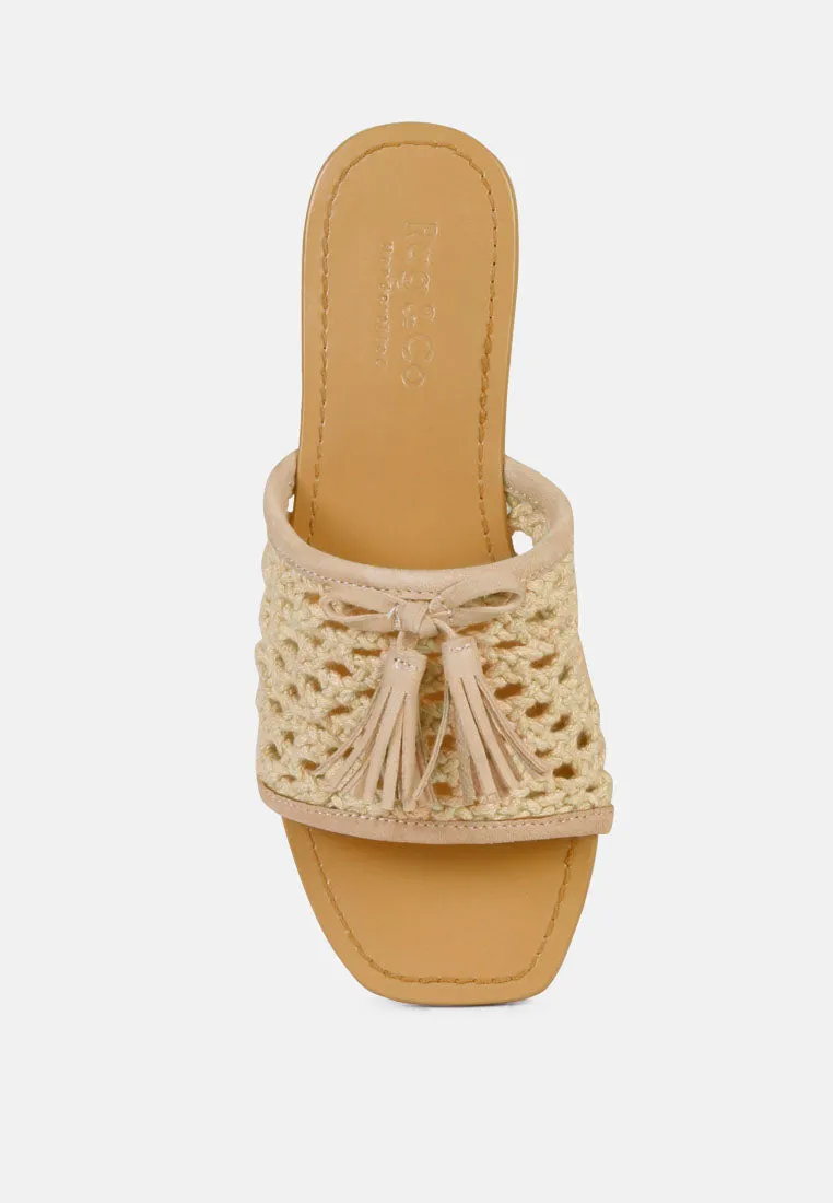 Cedar Handwoven Natural Tassel Flats