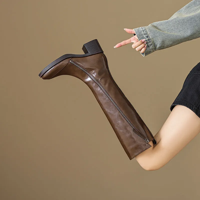 ChicLeather Elegant Zip Knee-High Boots