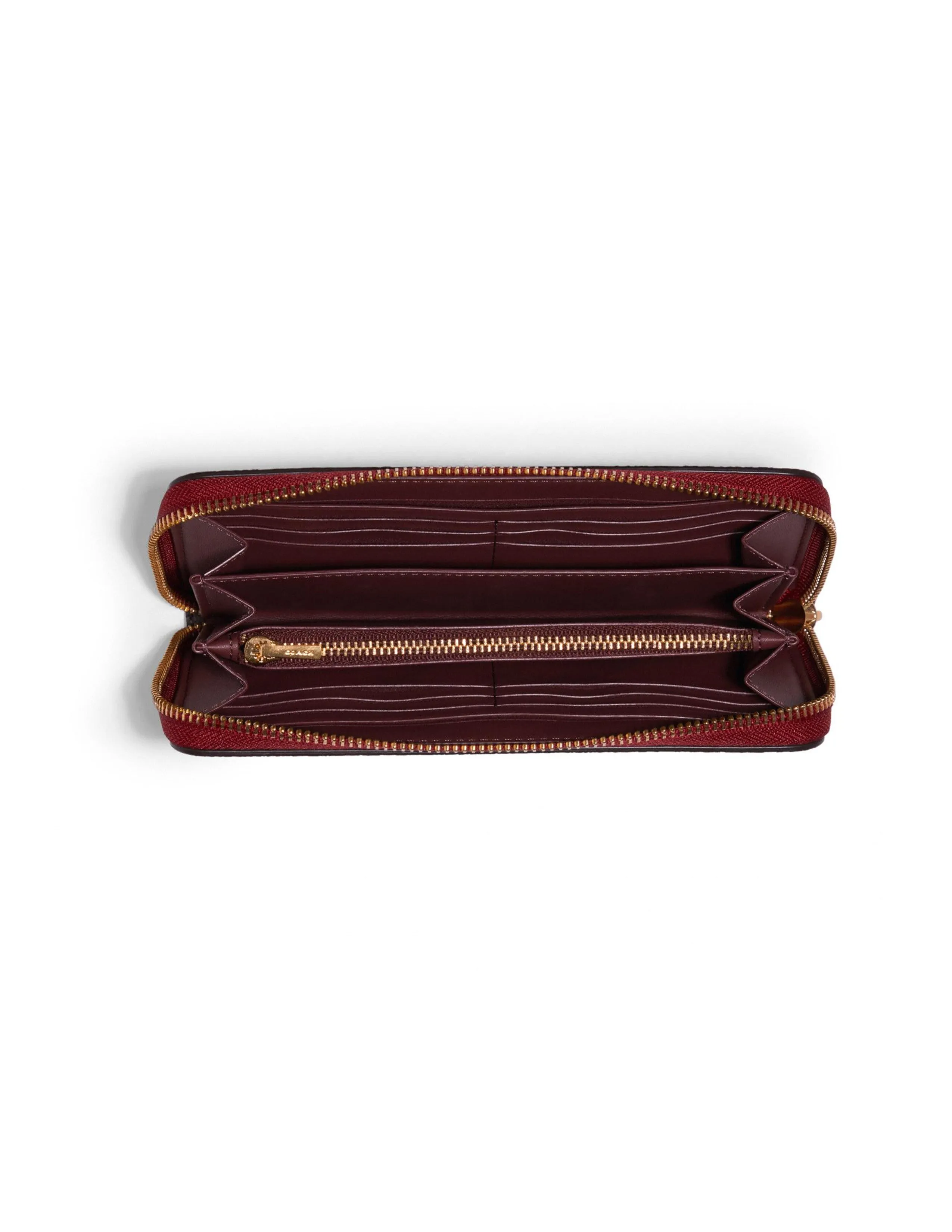 Coach Women's Brown & Red Long Zip Around Wallet In Signature Canvas