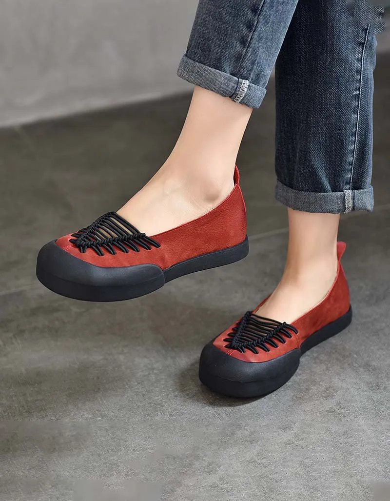 Comfortable Round Toe Shoelace Weaving Retro Flat Shoes