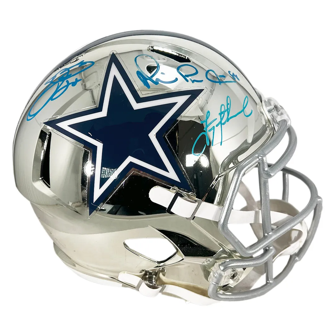 Cowboys Triplets Aikman, Emmitt & Irvin Signed Dallas Cowboys Chrome Speed Full-Size Replica Football Helmet (Beckett)