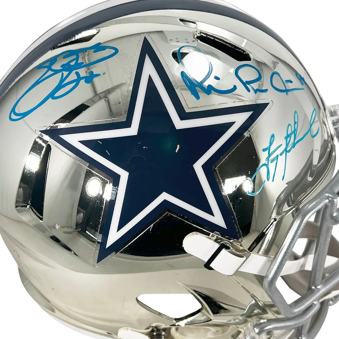 Cowboys Triplets Aikman, Emmitt & Irvin Signed Dallas Cowboys Chrome Speed Full-Size Replica Football Helmet (Beckett)