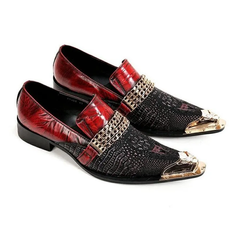 CrocoChic Genuine Leather Pointed Toe Dress Shoes