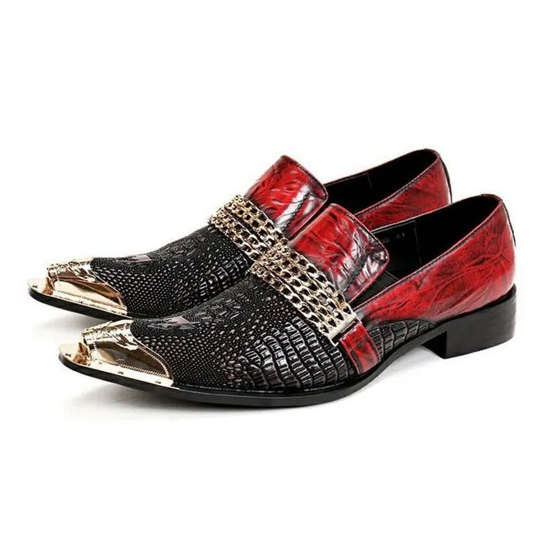 CrocoChic Genuine Leather Pointed Toe Dress Shoes