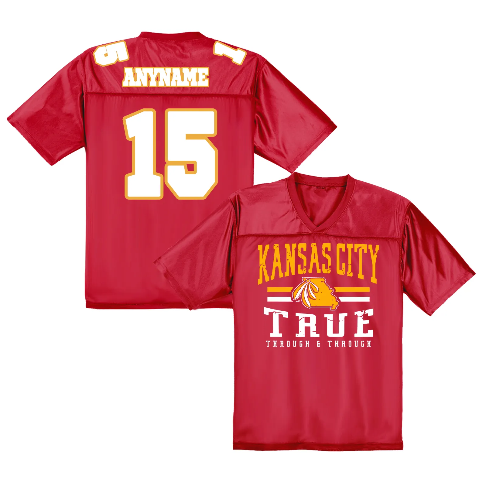 Custom Name&Number Jersey Kansas City Chiefs Polyester Gradient Red Jersey Breathable Fabric Loose Sports Shirt Adult & Teen Fans Gift Men Youth