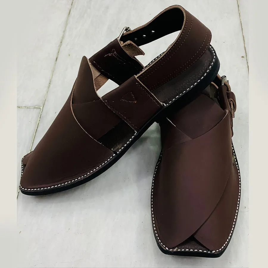 Dark Brown Handmade Leather Peshawari Men's Chappal