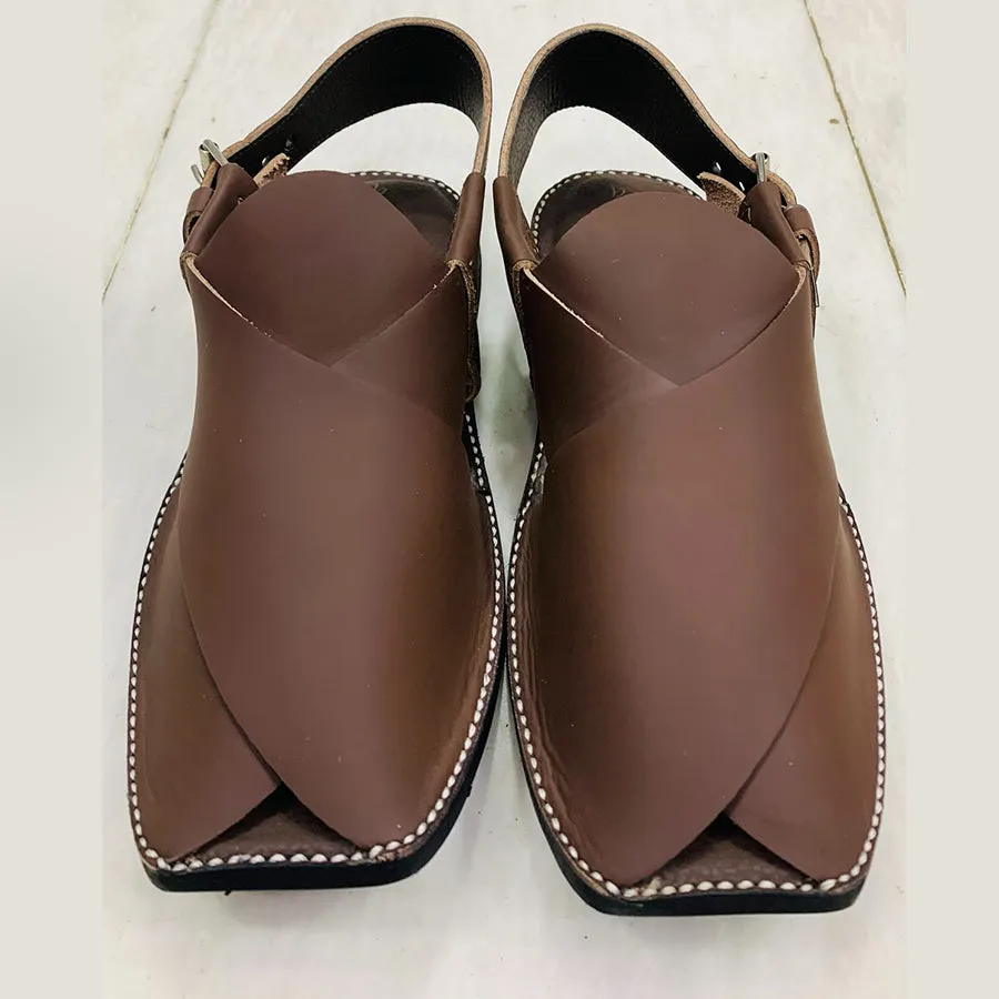 Dark Brown Handmade Leather Peshawari Men's Chappal