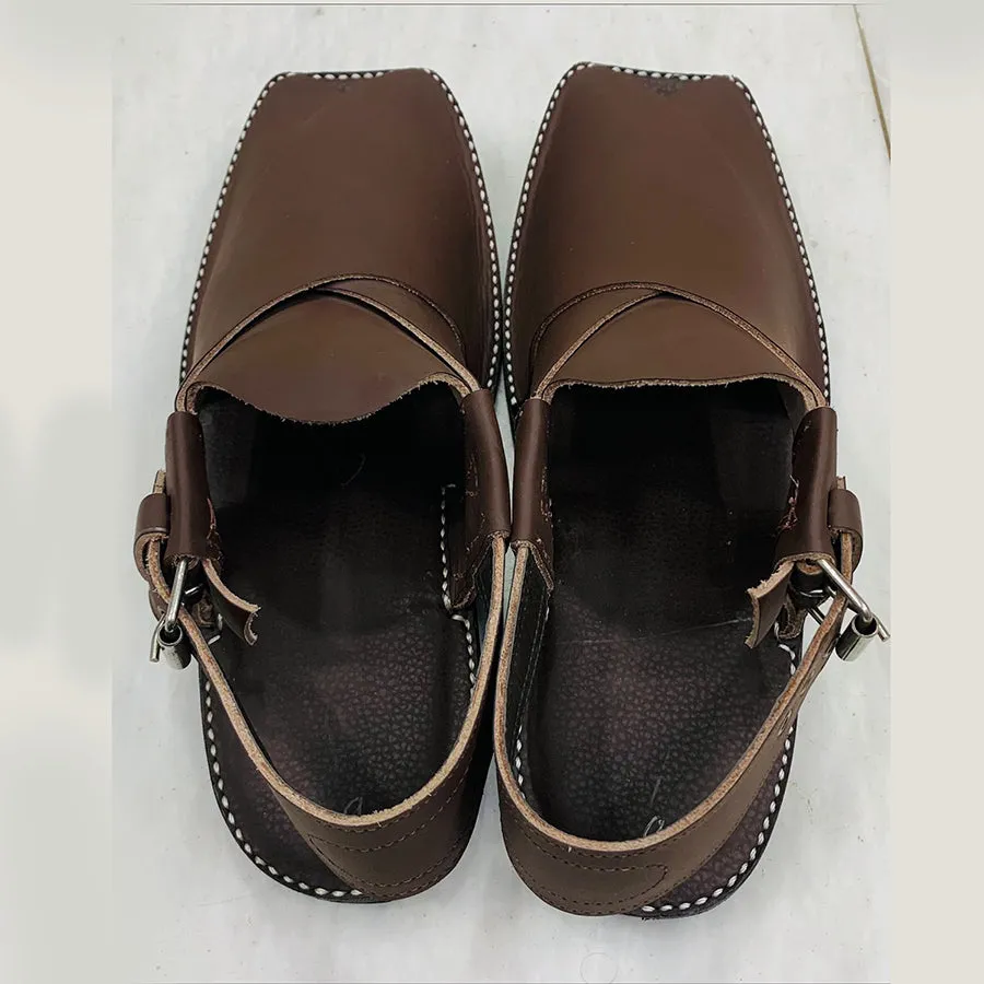 Dark Brown Handmade Leather Peshawari Men's Chappal