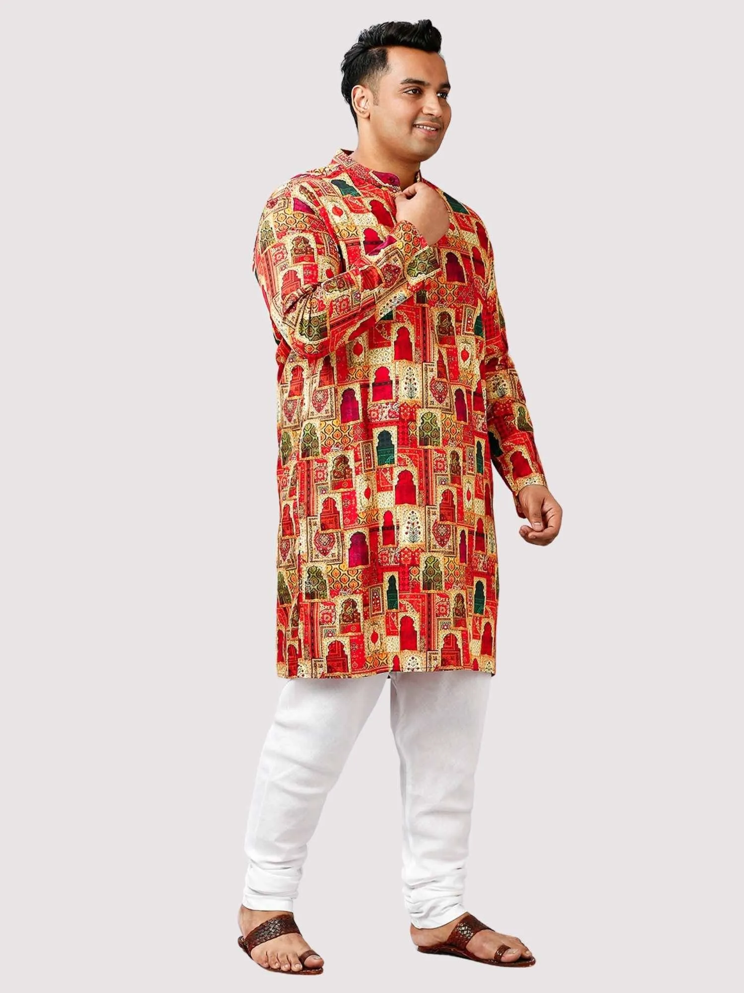 Dhamaal Printed Yellow White Kurta Men's Plus Size