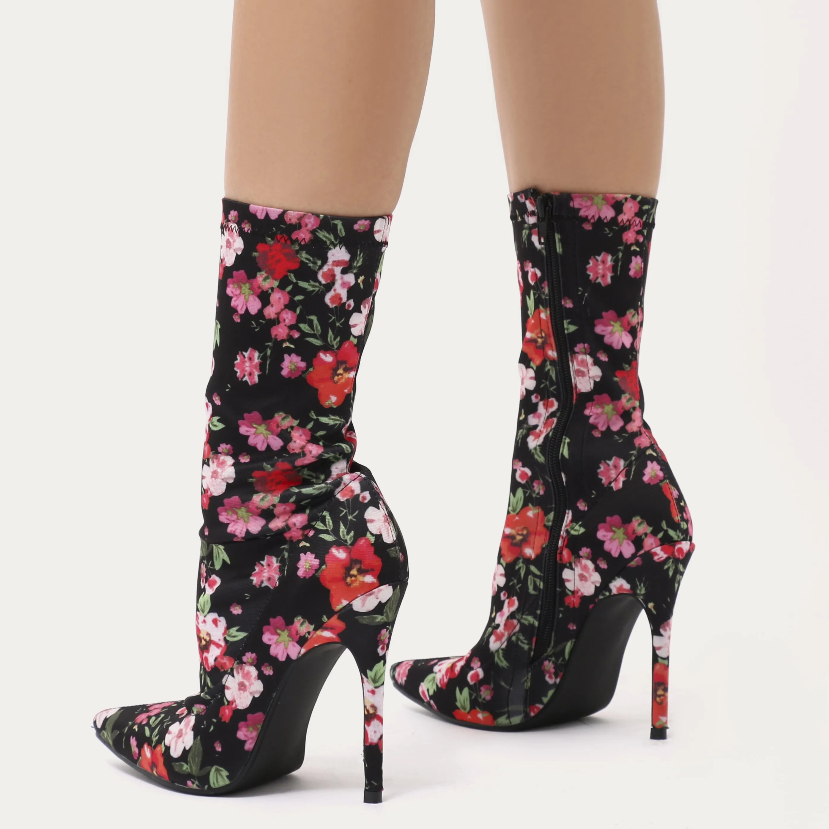 Direct Pointy Sock Boots in Floral Stretch