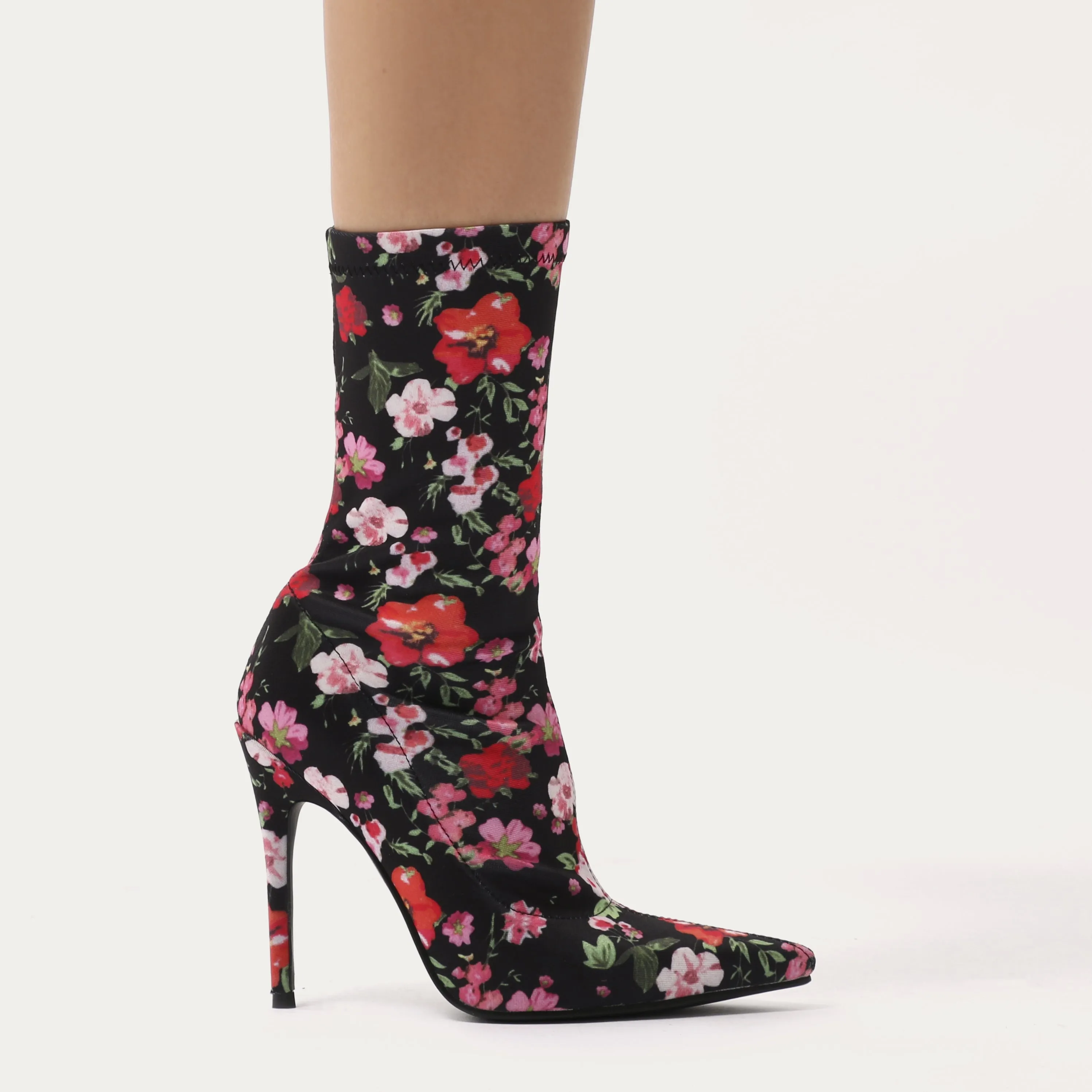 Direct Pointy Sock Boots in Floral Stretch