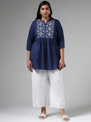 Diza Navy Blue Mirror Embroidered Pleated Kurti