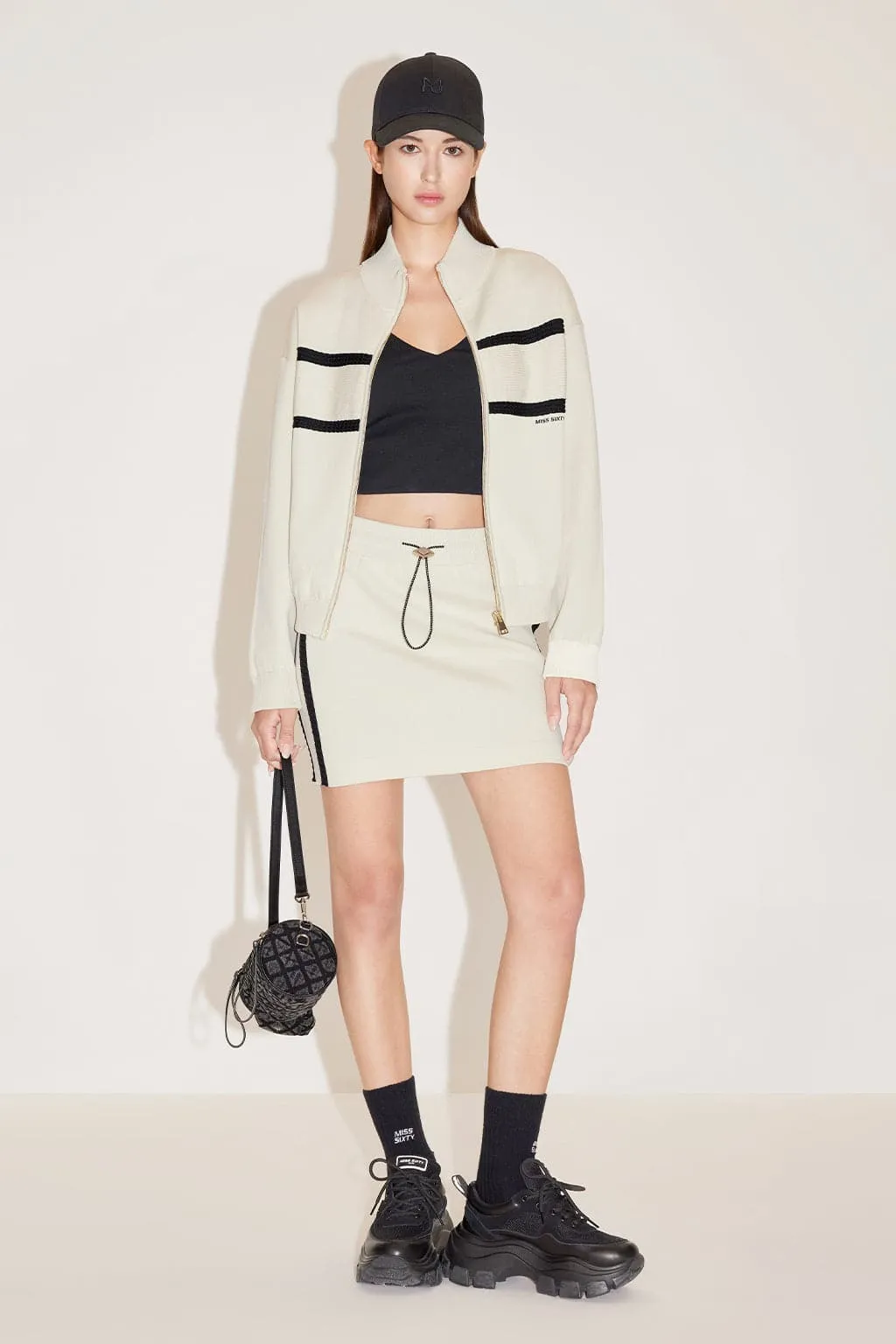 Elastic Waist Paneled Sporty Woolen Skirt