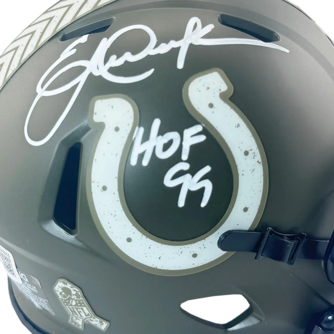 Eric Dickerson Signed HOF 99 Inscription Indianapolis Colts Salute to Service Mini Football Helmet (Beckett)