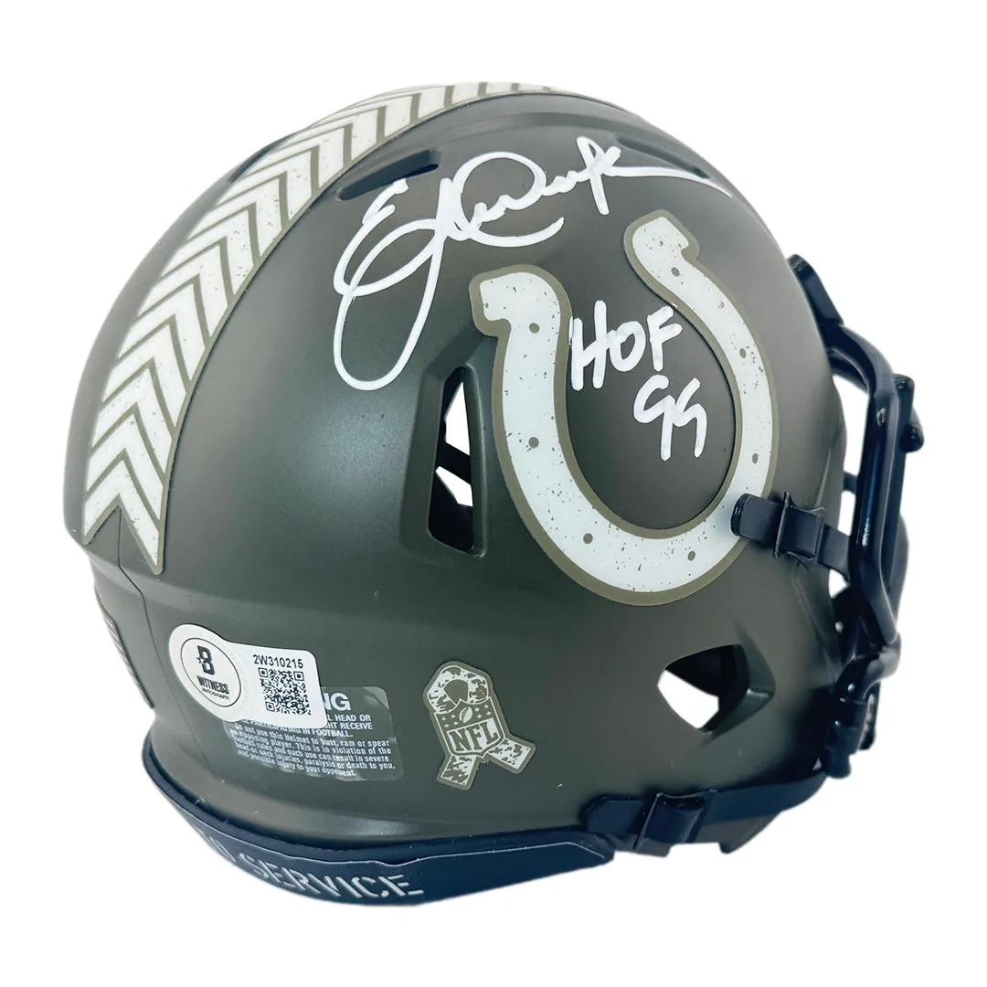 Eric Dickerson Signed HOF 99 Inscription Indianapolis Colts Salute to Service Mini Football Helmet (Beckett)