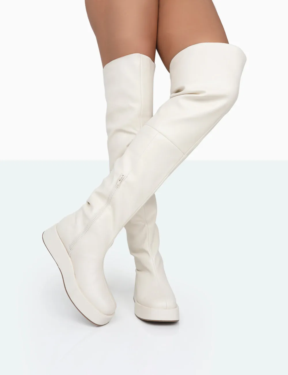 Erica Bone Pu Chunky Platform Sole Over The Knee Boots