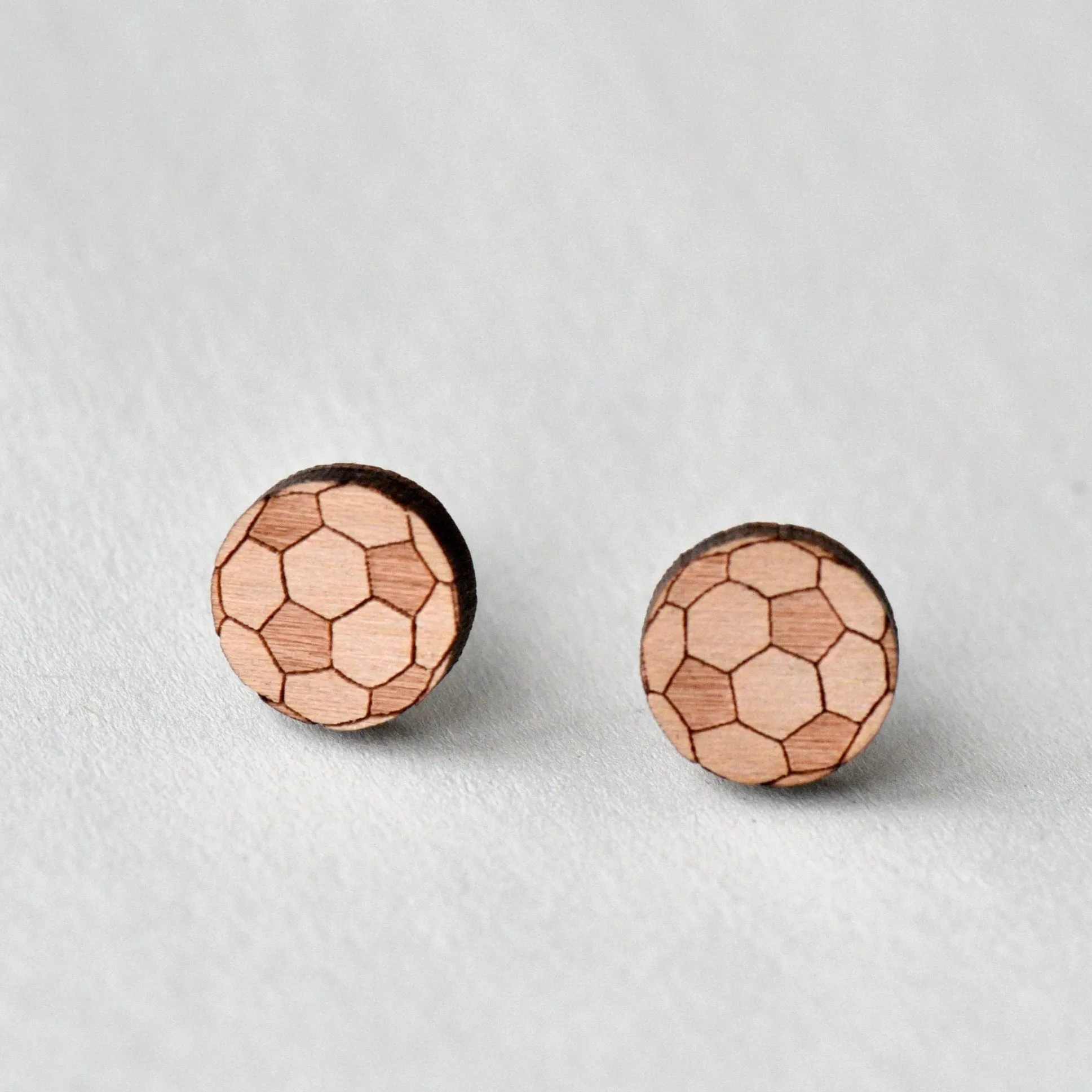 Football Cherry Wood Stud Earrings - ET15049