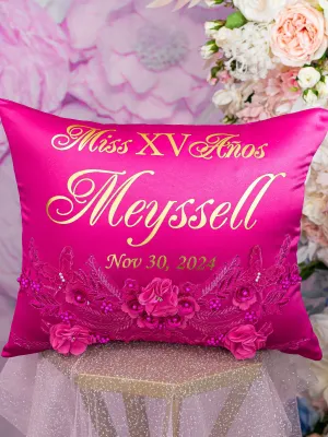 Fuchsia quinceanera kneeling pillow, shoes pillow