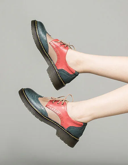 Genuine Leather Vintage Oxford Shoes for Women