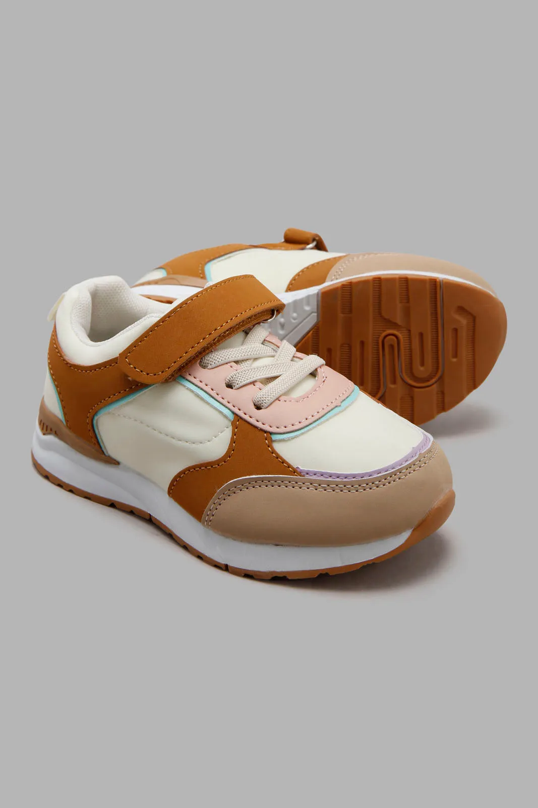 Girls Beige Velcro Strap Sneaker