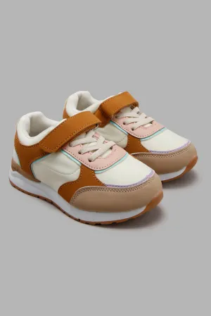 Girls Beige Velcro Strap Sneaker